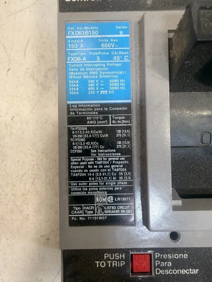 Автоматический выключатель Siemens Sentron FXD63B250 Ser FXD6-A 250 Amp 600 VAC 