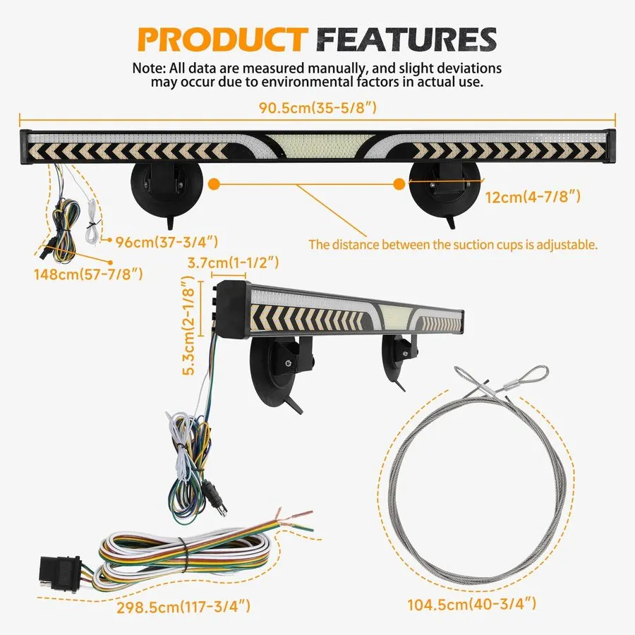 Вакуумная присоска LED Tailgate Light Bar 35" Suction Cup 4-Function Strip — фото лота 1