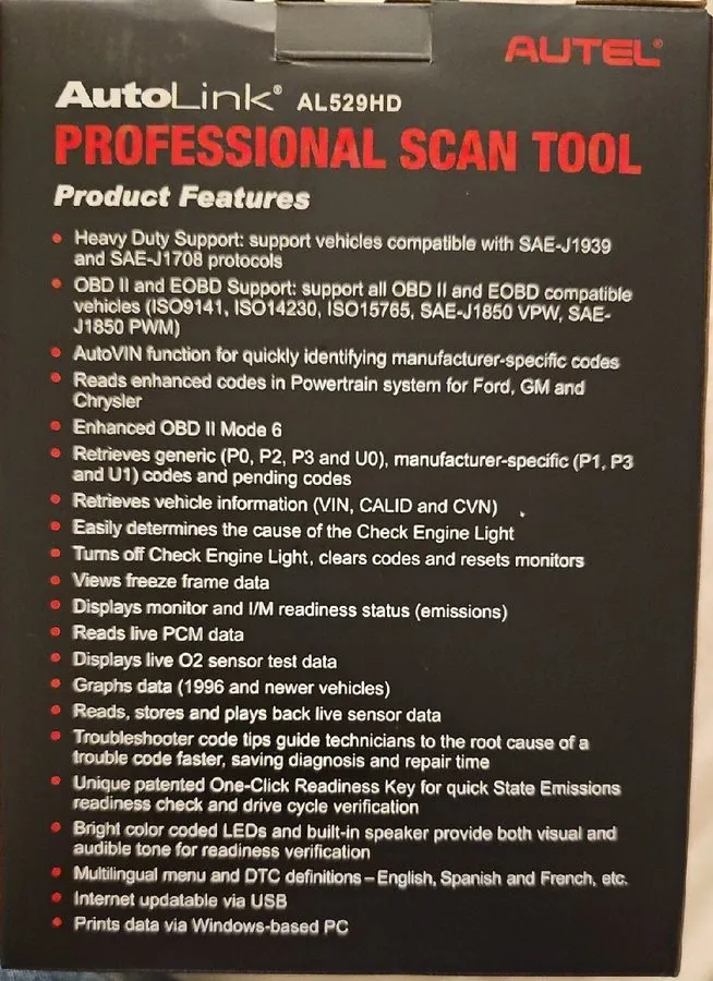 Диагностический сканер Autel AL529HD Auto Link Heavy Duty Truck Code er OBD2 Sca