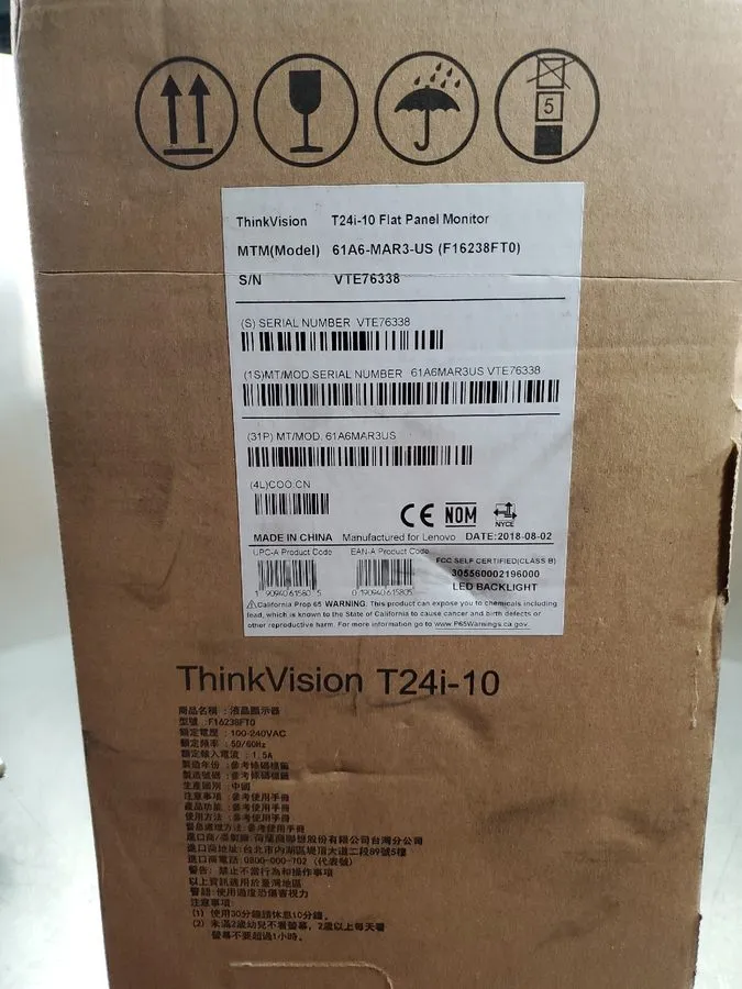 Монитор Lenovo ThinkVision T24i-10 24" LCD Monitor VGA DP HDMI No Stand Grade B