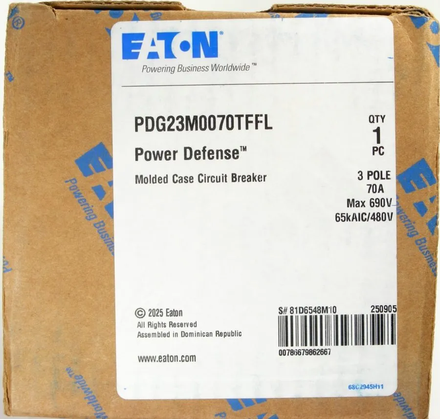 Автоматический выключатель Eaton PDG23M0070TFFL Circuit Breaker PDG2, 3P 70A 600