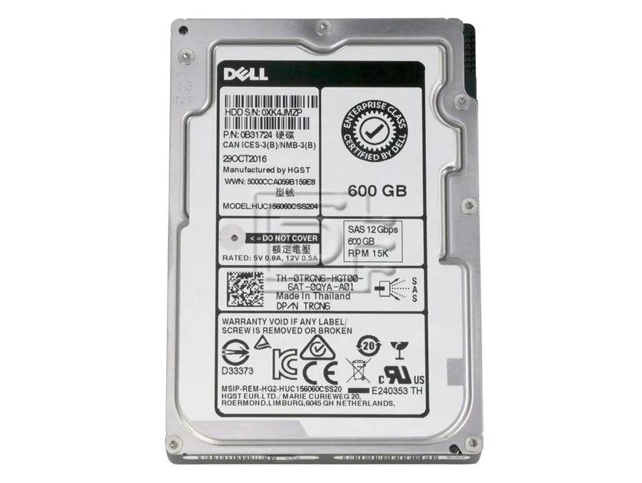 Жёсткий диск Dell TRCN6 0TRCN6 600GB 15K SAS 2.5" 12Gb/s HDD Hard Drive HUC15606