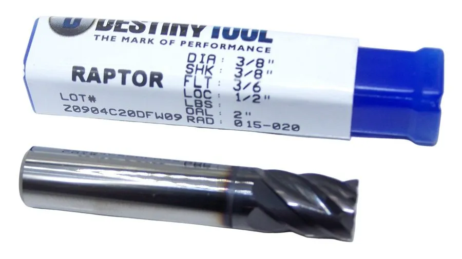 Режущий инструмент Destiny Tool 3/8" Carbide 6-Flute End Mill .015-.020 Corner R — фото лота 2