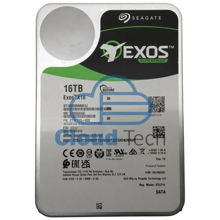 Жёсткий диск ST16000NM001J Seagate Exos X18 16TB 6Gbps 4Kn 7.2K RPM SATA SED 3.5