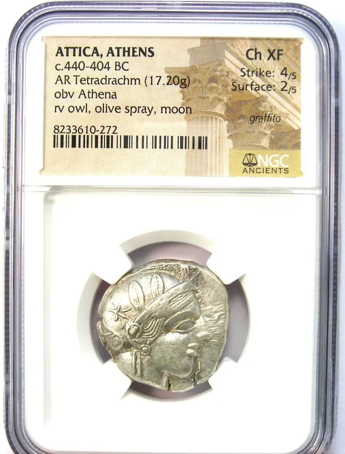 Лабораторный прибор Attica Athens Greek Silver Owl AR Tetradrachm 440-404 BC NGC