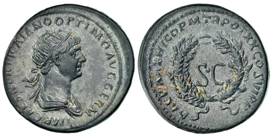 Лабораторный прибор ROMAN IMP. Trajan 114-117AD AE As. NGC Ch. AU 5/5 4/5 Rome R — фото лота 1