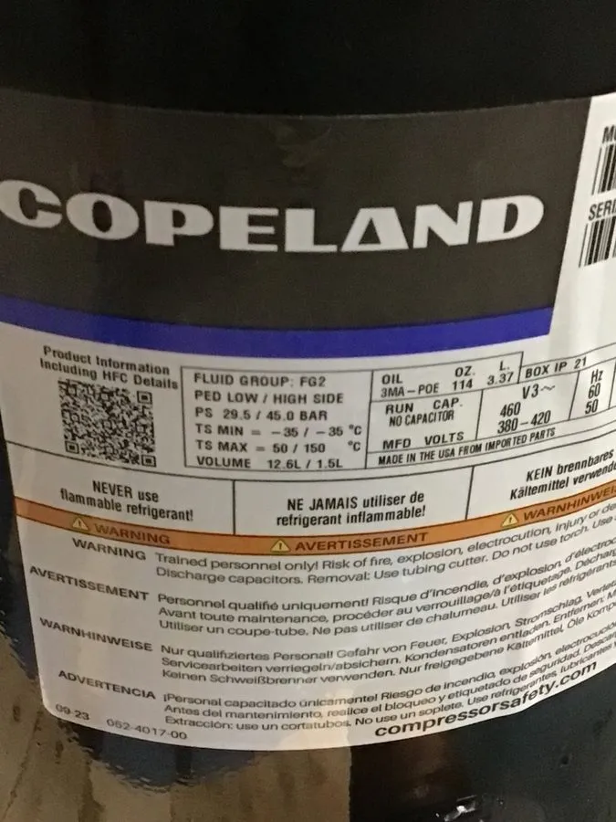 Компрессор Copeland ZP137KCE-TFD-950 Scroll Compressor R410A 460V 3 Phase HVAC