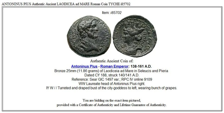 Лабораторный прибор ANTONINUS PIUS Authentic Ancient LAODICEA ad MARE Roman Coin — фото лота 2