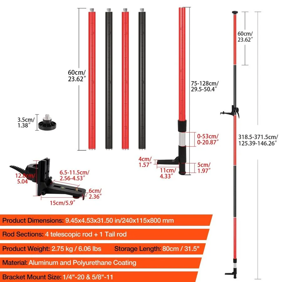 Нивелир Laser Level Pole with Tripod,12Ft./3.7M Telescoping Pole Laser Level Tri — фото лота 1