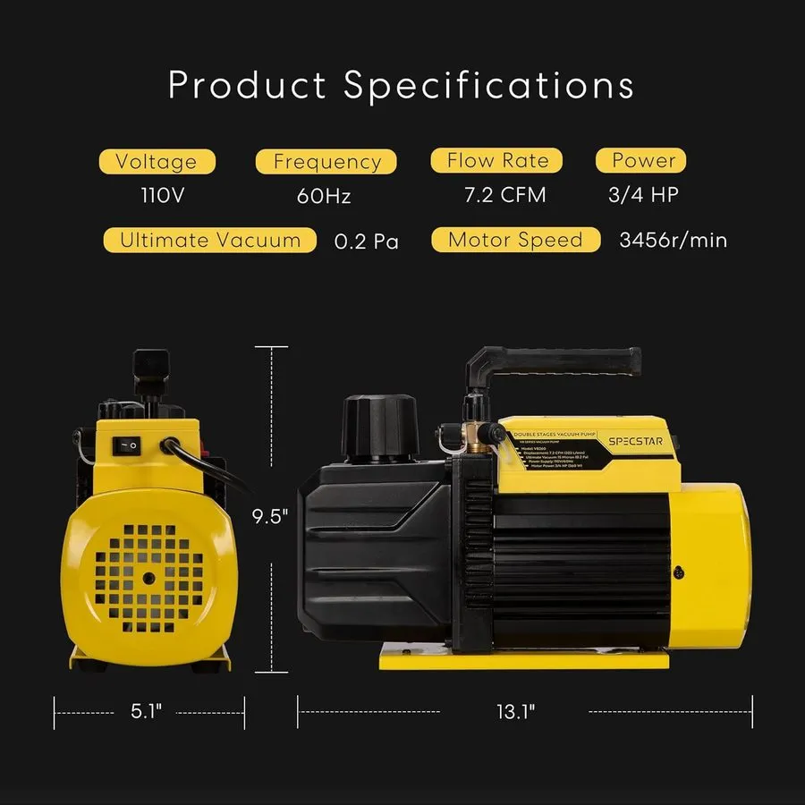 Насос 7.2CFM 2 Stage Vacuum Pump 3/4HP Rotary HVAC Refrigeration Air Conditionin
