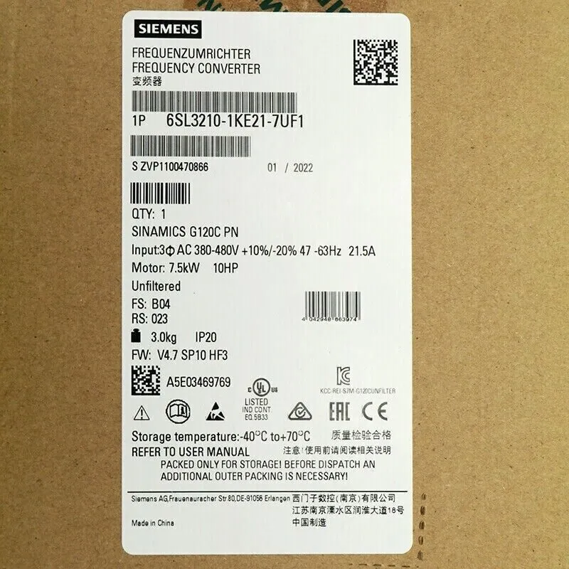 Частотный преобразователь Siemens 6SL3210-1KE21-7UF1 SINAMICS G120C PN 7.5 kW 10