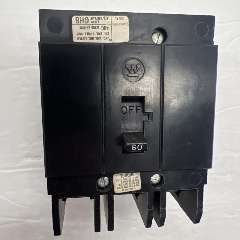 Автоматический выключатель EATON WESTINGHOUSE GHB3060 3 POLE 60 AMP 480v CIRCUIT — фото лота 1