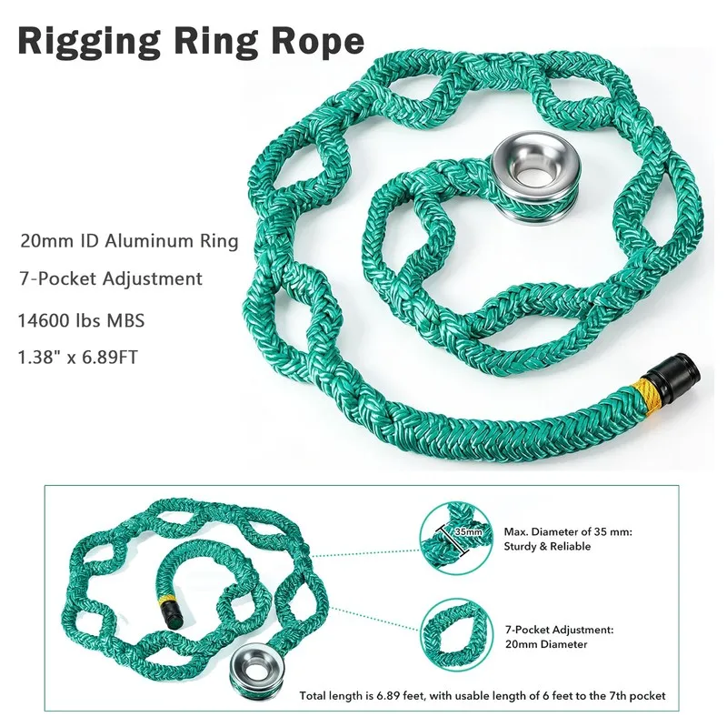 Строп Rigging Ring Sling Rope, Arborist Rope 3/4"×6' w/ 14600 lbs 7-Pocket Adjus