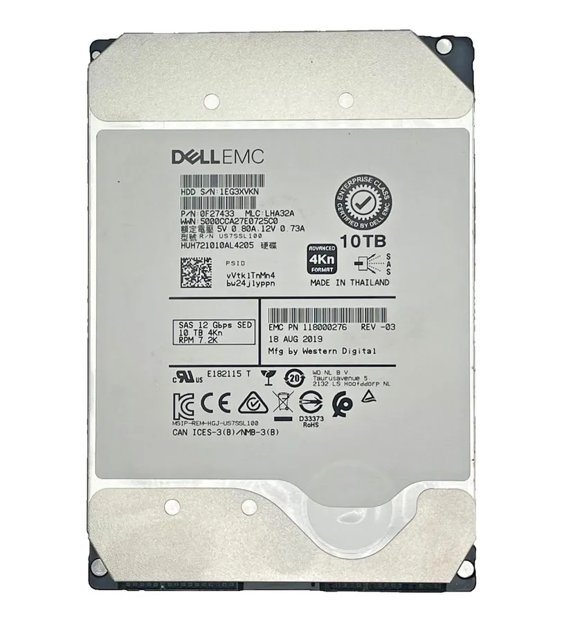 Жёсткий диск Dell EMC WD-HITACHI H5H72101CLAR10T0 10TB 7.2K SAS 12Gb/s SED 3.5in — фото лота 1