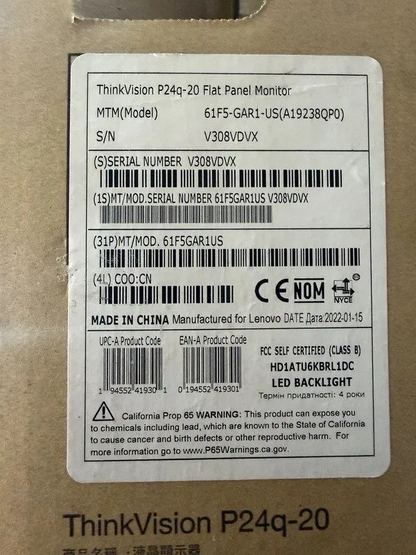 Монитор Lenovo ThinkVision P24q-20 23.8" IPS LED Monitor Raven Black — фото лота 2