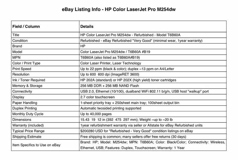 Лазерный принтер HP Color LaserJet Pro M254DW Wireless Duplex Laser Printer only — фото лота 3