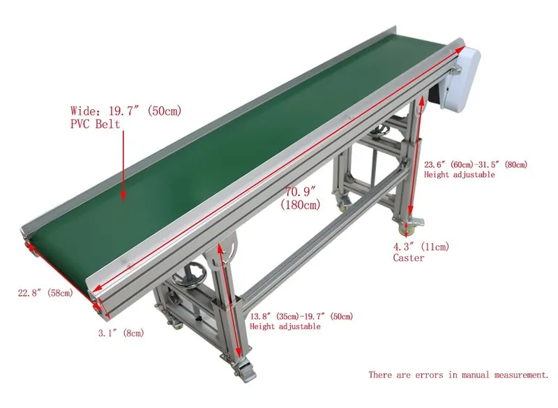 Конвейер 118"L 15.7"W Electric PVC Belt Conveyor Transport Machine Speed 4-20m/m