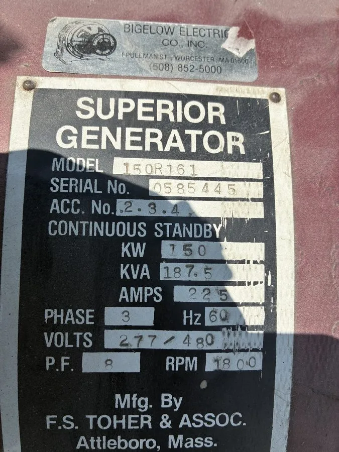 Дизель-генератор Superior Diesel Generator model#150R161 3phase 1800RPM KW150 am — фото лота 1
