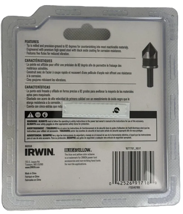 Режущий инструмент IRWIN Tools High Speed Black Oxide Countersink Drill Bit, 5-P — фото лота 1