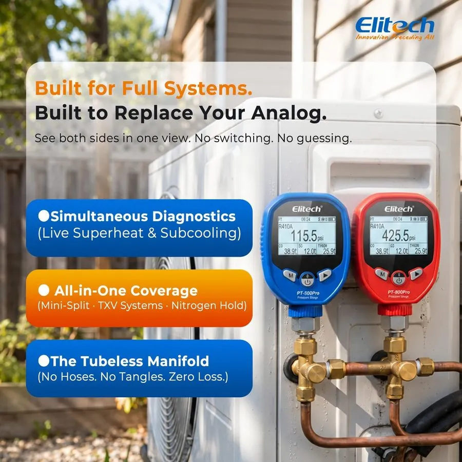 Манометрический коллектор Elitech PT-500/800Pro Wireless Digital Manifold Gauge — фото лота 2