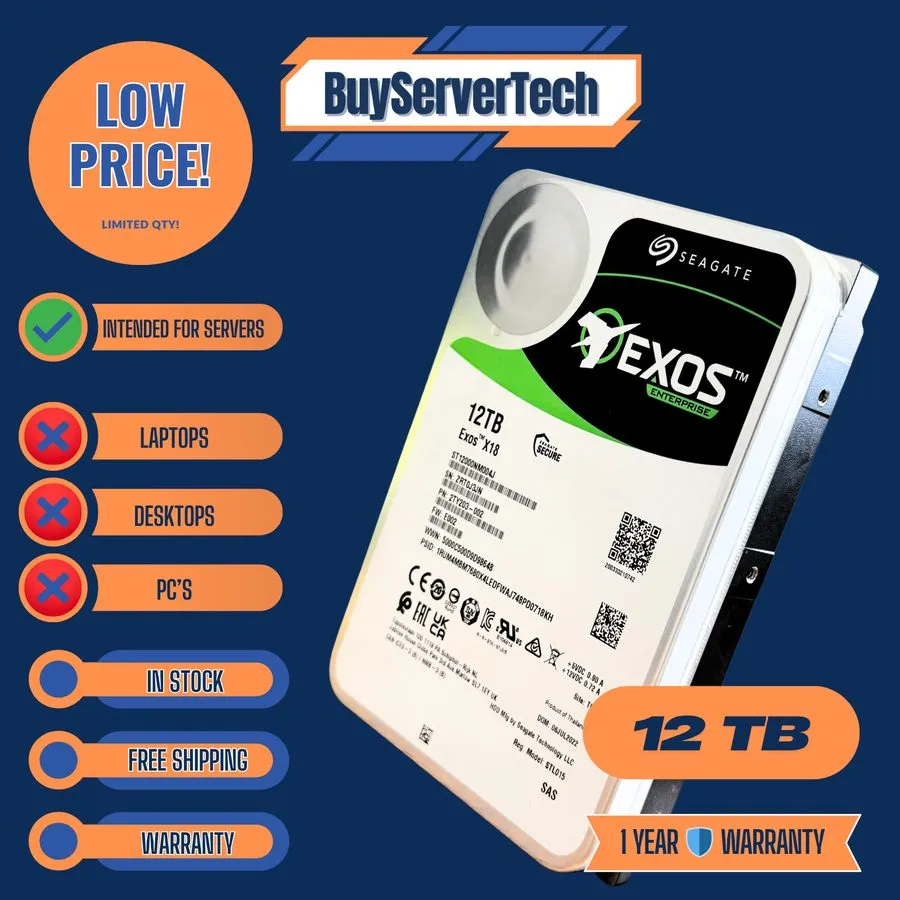 Жёсткий диск Seagate 12TB Exos X18 7200RPM SAS 12Gb/s 3.5" HDD ST12000NM004J Ent