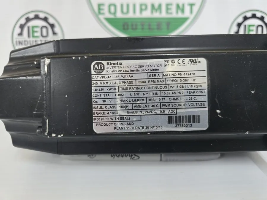 Серводвигатель Allen Bradley VPL-A1003F-PJ14AA Kinetix VP Servo Motor 240V 4500R — фото лота 2