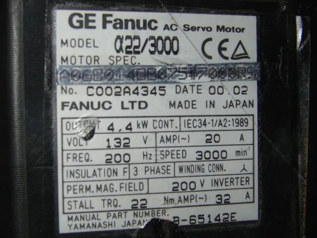Серводвигатель FANUC AC SERVO MOTOR MODEL A22/3000, A06B-0148-B075#E000 4.4 KW 1