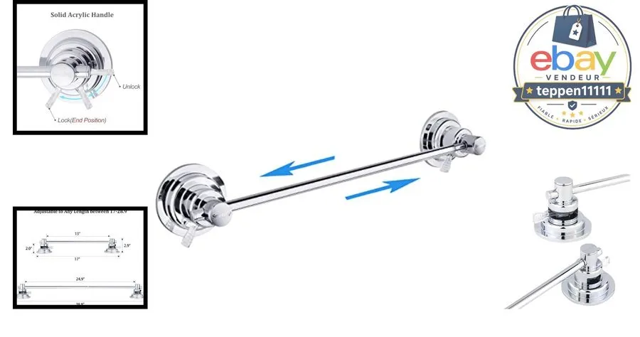 Вакуумная присоска Suction Cup Towel Bar 17-29in Long Stainless Steel Chrome Pla — фото лота 1