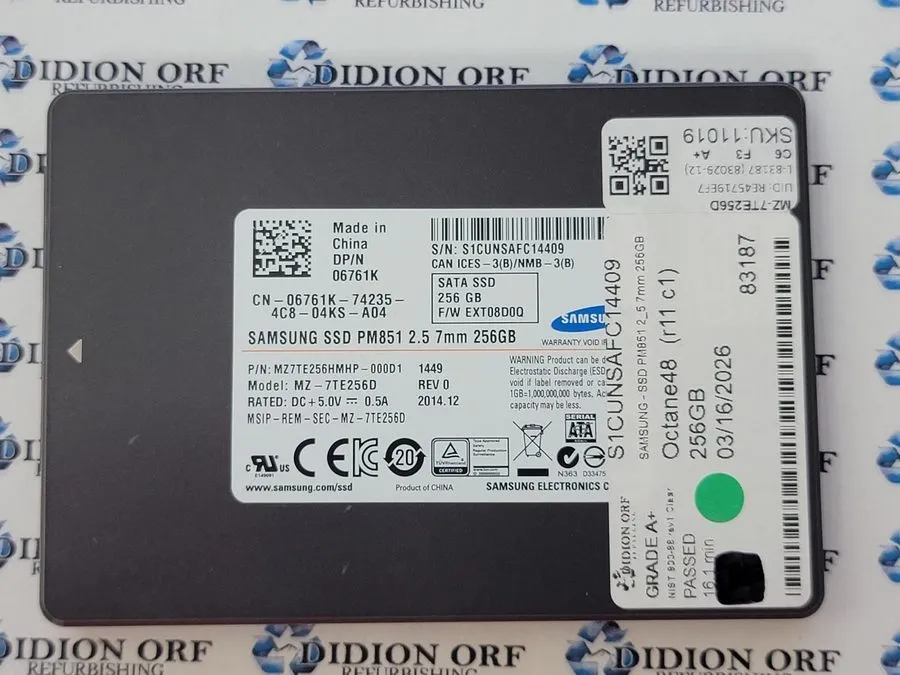 SSD-накопитель SAMSUNG PM851 256GB 2.5" SATA SSD MZ-7TE256D, Grade A+, SKU 11019