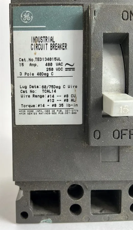 Автоматический выключатель GE TED134015WL 15A 3-Pole 480V AC E-Frame Circuit Bre