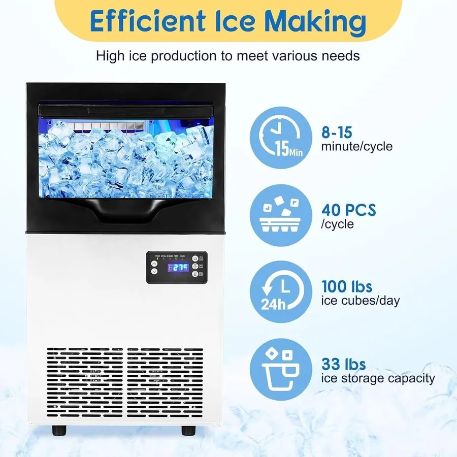 Льдогенератор Commercial Ice Maker Machine,100lbs/24H Stainless Steel Ice Machin