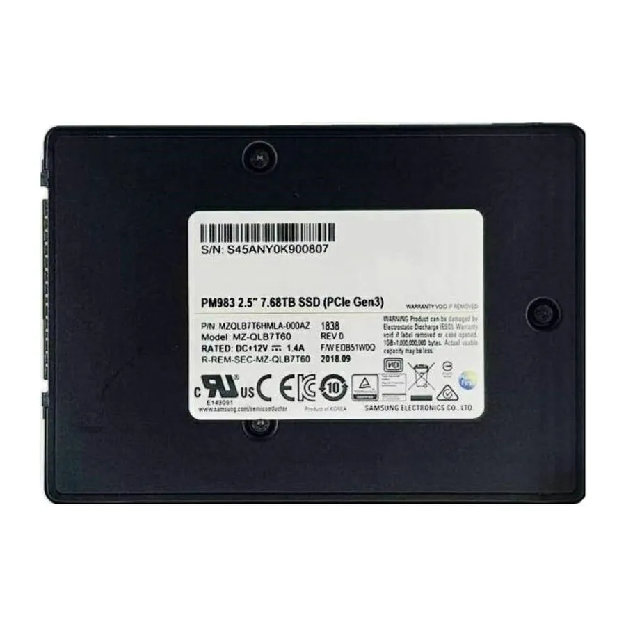 SSD-накопитель Samsung PM983 7.68TB SSD 2.5" NVMe PCIe Gen 3 U.2 MZQLB7T6HMLA-00