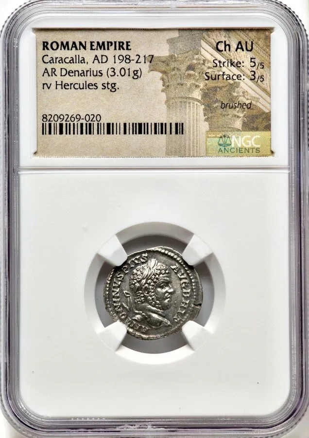 Лабораторный прибор 198-217 AD Caracalla w/Hercules Ancient Roman Silver AR Dena