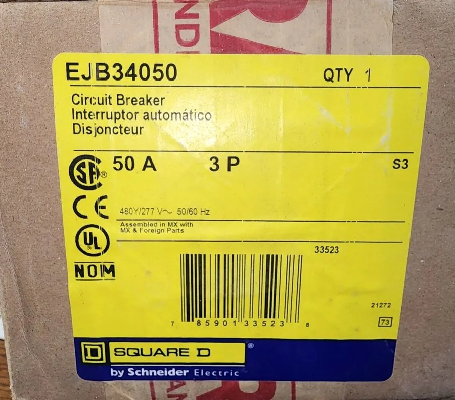 Автоматический выключатель SQUARE D EJB34050 50 AMPS 480V 3 POLE 65 KA CIRCUIT B