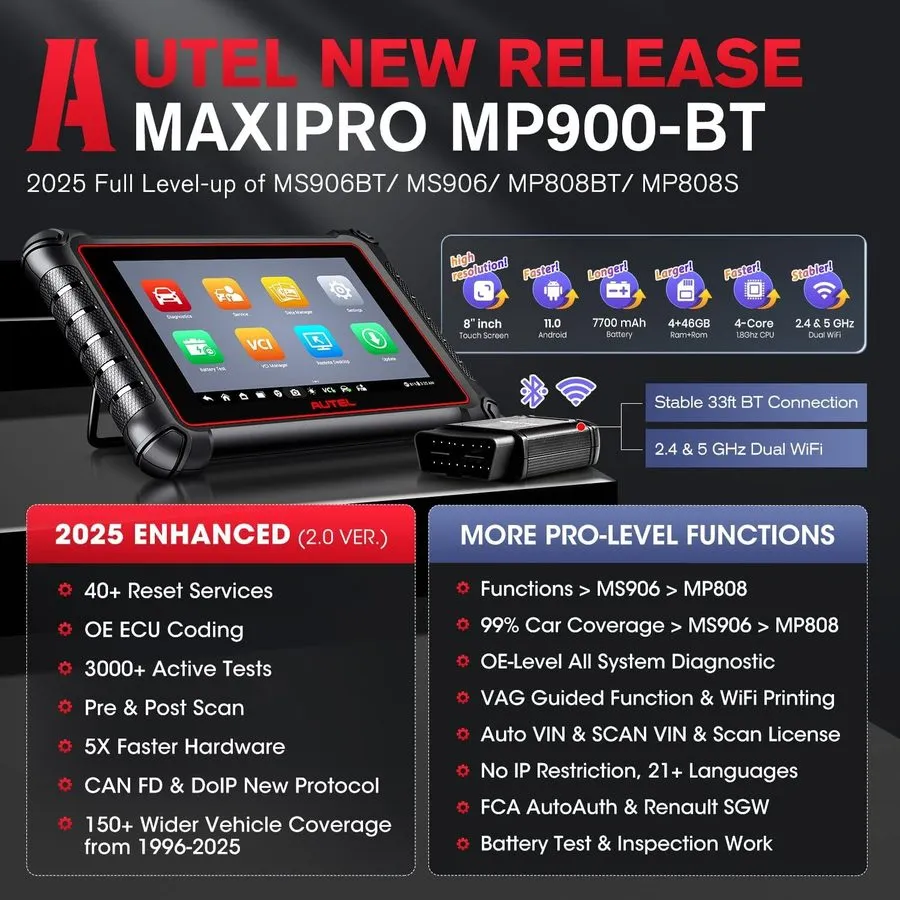 Диагностический сканер Autel MaxiPRO MP900BT Full Scanner ECU Coding Up of MP900