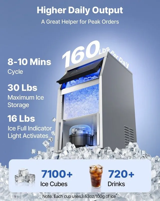 Льдогенератор VEVOR Commercial Ice Maker 100 lbs/24h Ice Machine 16-30 lbs Stora — фото лота 1