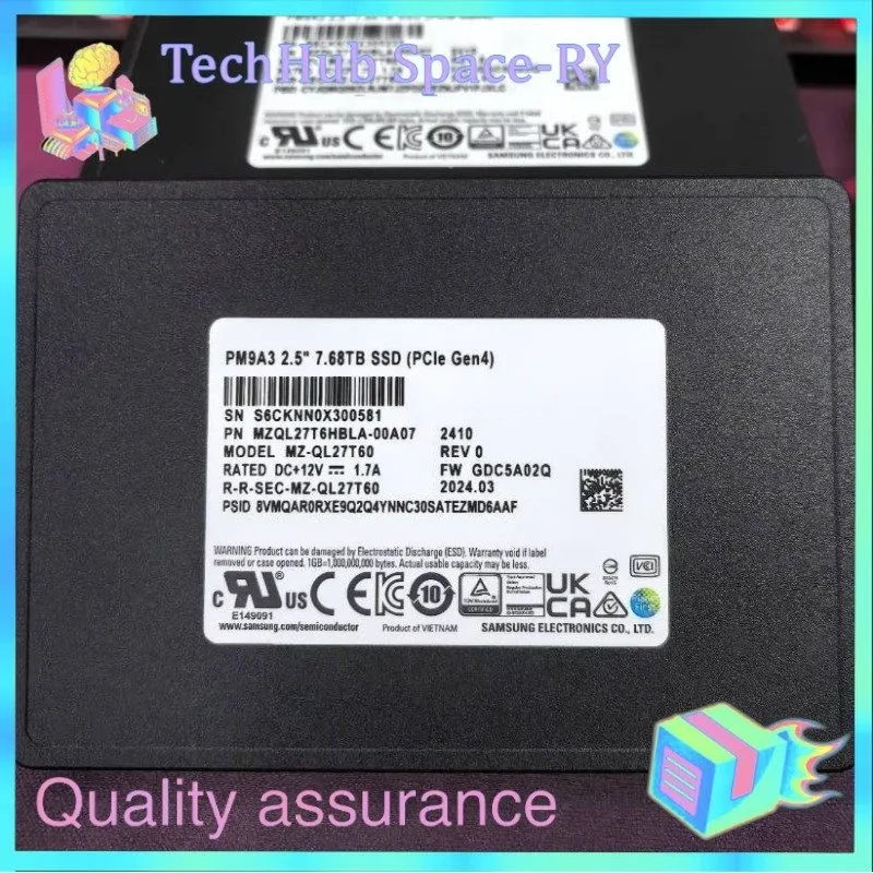 SSD-накопитель Samsung PM9A3 7.68TB SSD PCIE GEN4 U.2 NVME MZ-QL27T6HBLA-00A07