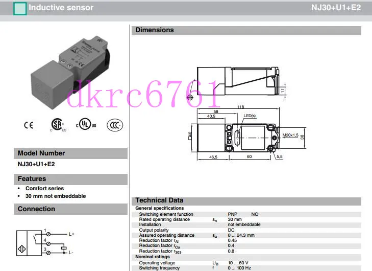 Датчик приближения Pepperl+Fuchs NJ30+U1+E2 Sensor&Proximity Switch