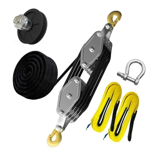 Таль Upgraded Rope Hoist Pulley System, UPGRADED-4wheels+2lift sling&1shackle bl — фото лота 1