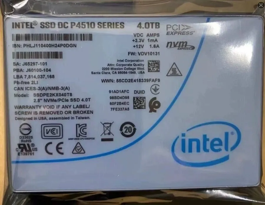 SSD-накопитель Intel P4510 4TB U.2 NVMe PCIe 3.0 2.5" Enterprise SSD SSDPE2KX040