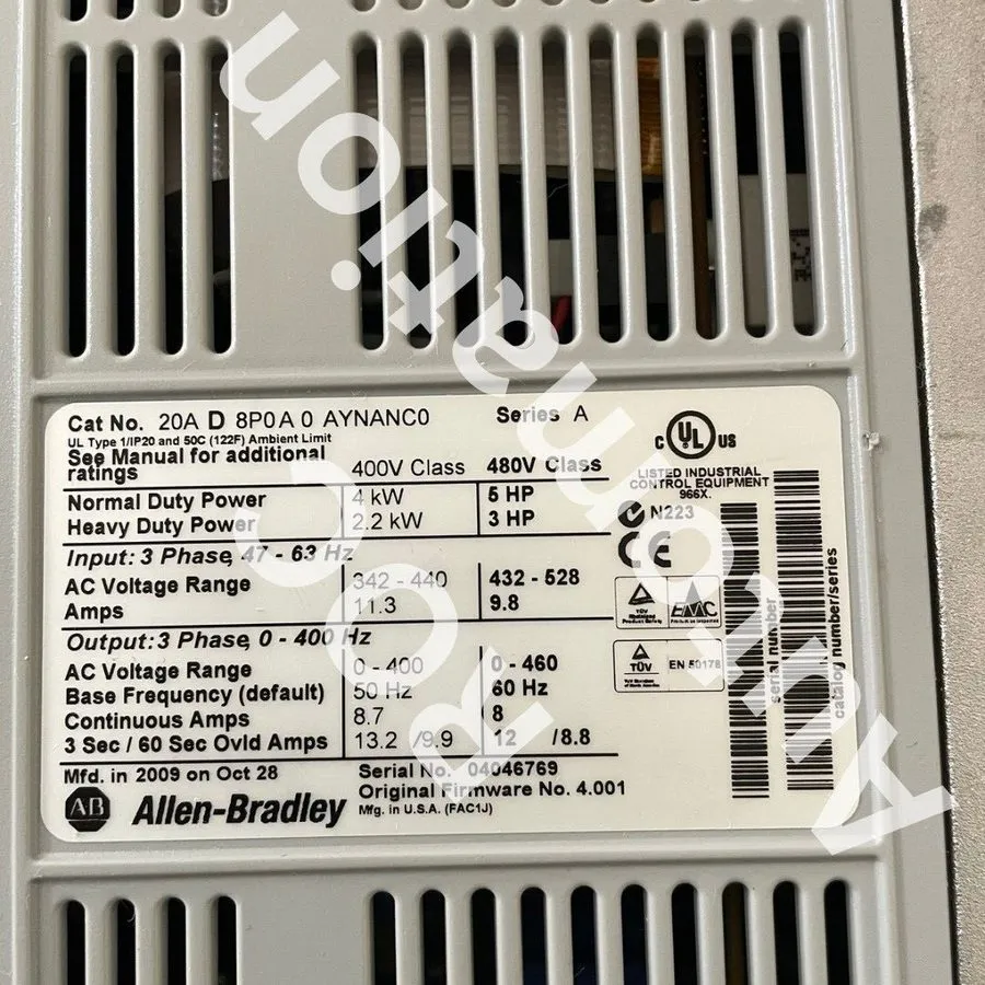 Частотный преобразователь Allen-Bradley 20AD8P0A0AYNANC0 Powerflex 70 4kW 5Hp AC — фото лота 1