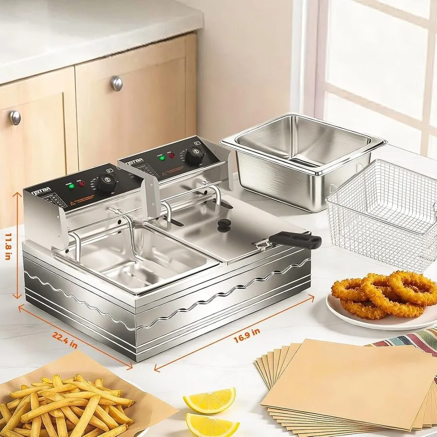 Фритюрница Commercial Deep Fryer with Basket, 3400W 20.7Qt Dual Tank Deep Fryer 