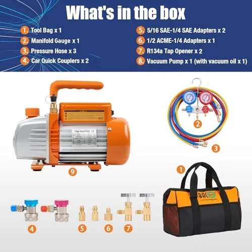 Насос 3.6CFM 1/4HP AC Vacuum Pump and Gauge Set, HVAC Vacuum Pump Kit & 3Way