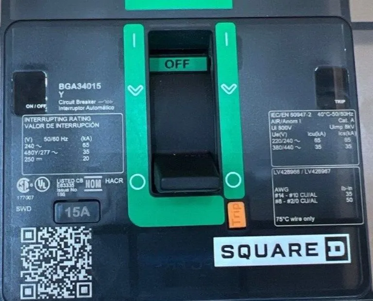 Автоматический выключатель SQUARE D BGA34015Y 15A 35kA@480V 3P POWERPACT I-LINE