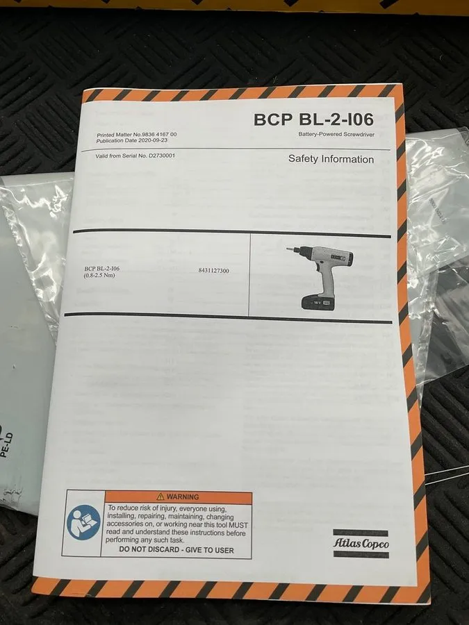 Батарея ATLAS COPCO BCP BL‑2‑I06 Battery Screwdriver 8431127300 — фото лота 1