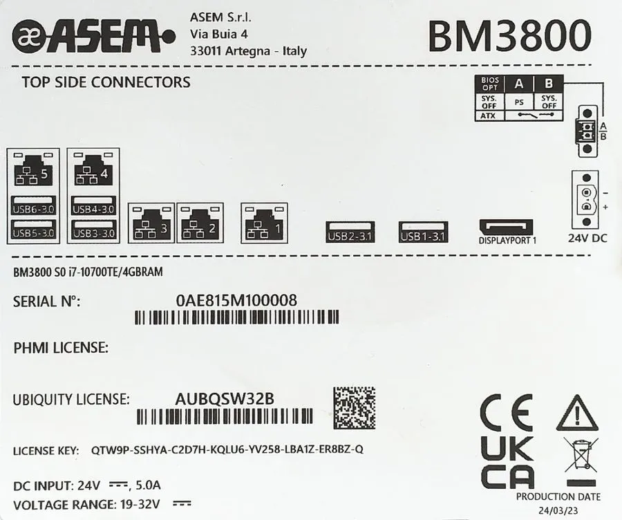 Промышленный компьютер ASEM BM3800 S0 INDUSTRIAL PC INTEL I7-10700TE 16GB RAM 1T
