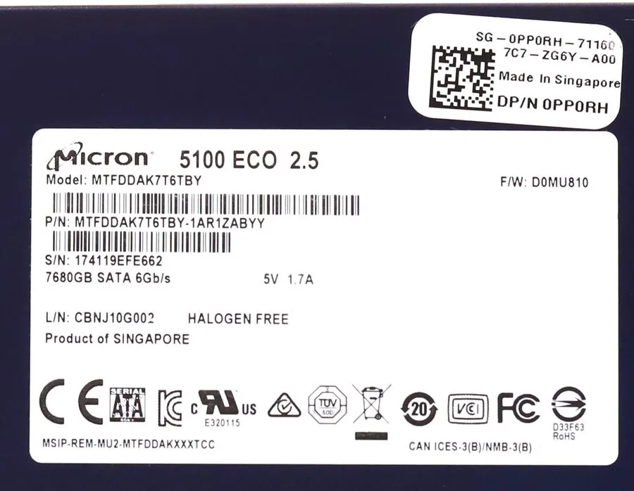 SSD-накопитель Micron 5100 ECO 7.68TB SATA 6Gb/s NAND 2.5'' SSD MTFDDAK7T6TBY ** — фото лота 1