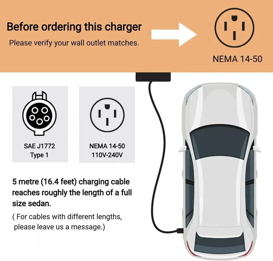 Аккумулятор 16Amp Level 1&2 Portable EV Charger,110V/240V Electric Car Charger 2