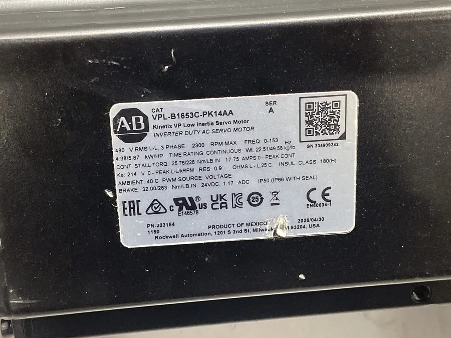 Серводвигатель Allen Bradley VPL-B1653C-PK14AA Kinetix VP Low Inertia Servo Moto