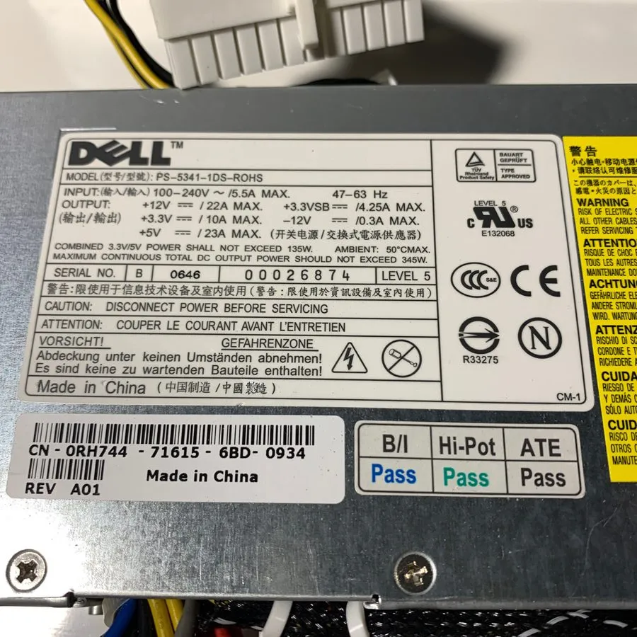 Блок питания Dell PowerEdge 850 860 0RH744 / PS-5341-1DS-ROHS 345W Server Power 